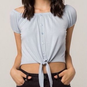 Tilly’s baby blue soft off the shoulder tee💙